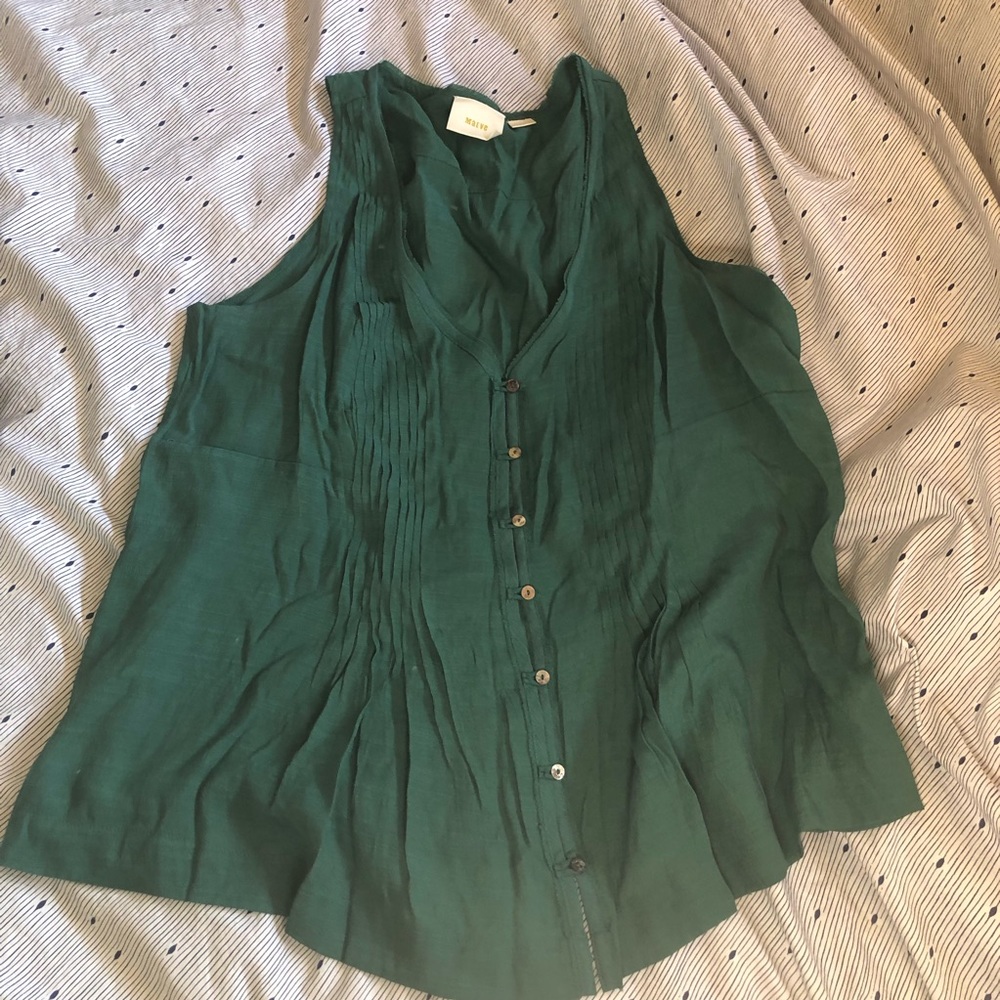 Emerald green button front blouse